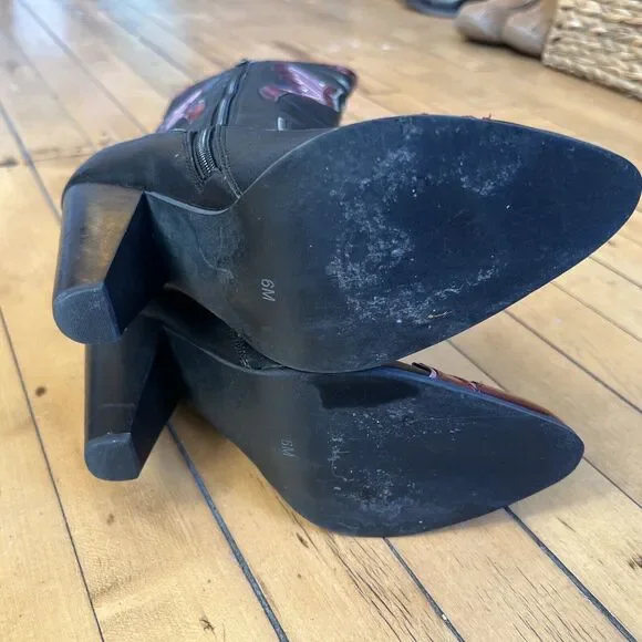 Current Mood Black Pink Shimmer Butterfly Cowboy Boots Size 6 - Picture 7 of 11